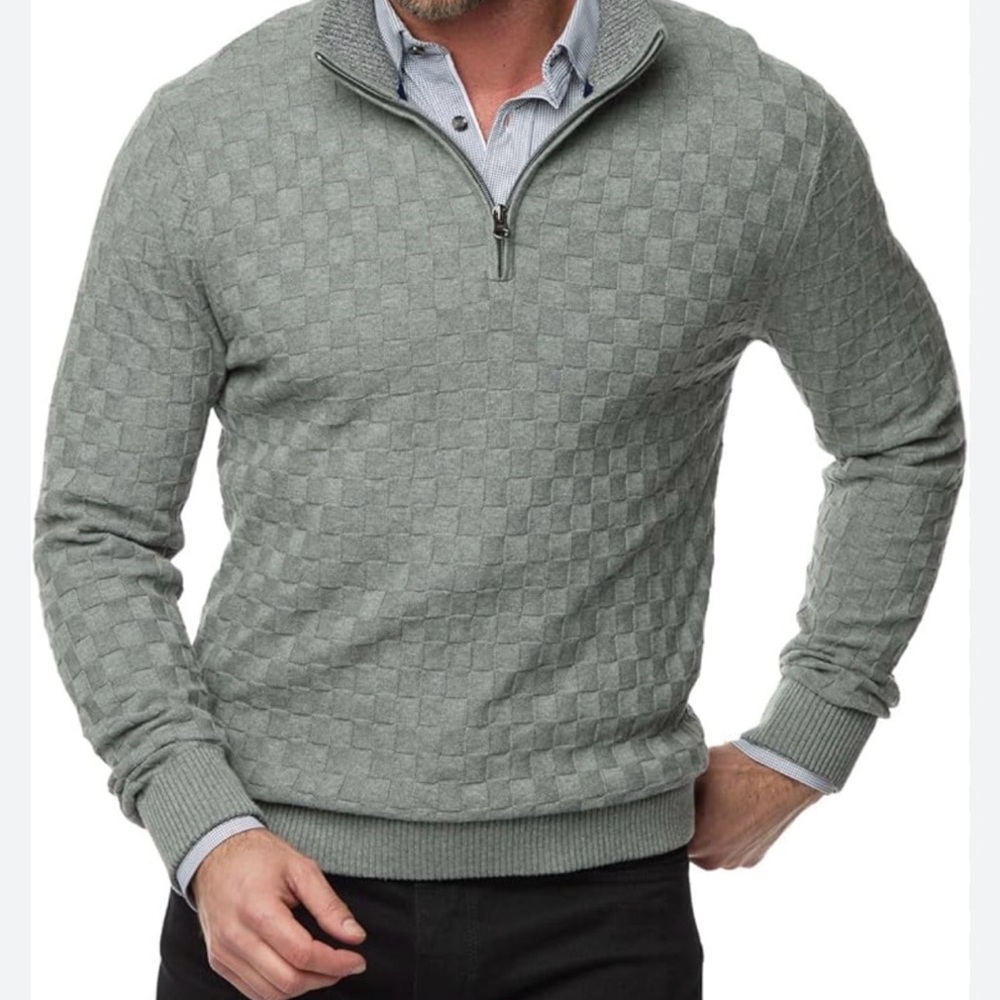 Men's Textured Quarter-Zip Sweater in Sage